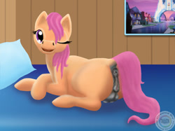 Size: 800x599 | Tagged: explicit, artist:nesting grounds, scootaloo, anatomically correct, anus, crotchboobs, dark genitals, dock, female, foalcon, g4, imported from derpibooru, nipples, nudity, ponut, solo, solo female, teats, vagina, vulva, wingless, wink