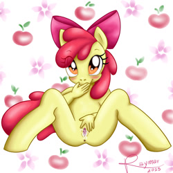 Size: 1181x1181 | Tagged: explicit, artist:raymar, apple bloom, anthro, anus, apple bloom's bow, banned from derpibooru, blushing, bow, clitoris, earth pony, female, foalcon, g4, hair bow, imported from derpibooru, imported from twibooru, lolicon, looking at you, nudity, sitting, solo, solo female, spreading, underage, unguligrade anthro, vagina, vaginal secretions