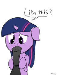 Size: 1254x1663 | Tagged: explicit, artist:wenni, twilight sparkle, blowjob, derpibooru exclusive, female, female focus, floppy ears, foalcon, g4, horsecock, imported from derpibooru, nudity, offscreen character, oral, penis, sex, simple background, solo focus, straight, white background, younger