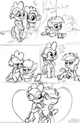 Size: 1300x2000 | Tagged: explicit, artist:smudge proof, spike, balls, comic, commission, dragon, foalcon, foreskin, g4, gay, human penis, imported from derpibooru, kissing, male, meta, monochrome, nipples, nudity, penis, pipsqueak, public, ship:spikequeak