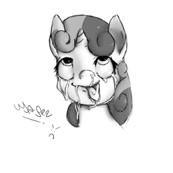 Size: 1000x1000 | Tagged: explicit, artist:usager, sweetie belle, ahegao, cum, female, foalcon, g4, implied straight, imported from derpibooru, monochrome, solo, solo female