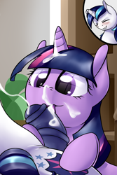 Size: 1280x1920 | Tagged: explicit, artist:baldmoose, shining armor, twilight sparkle, blowjob, blushing, cum, cute, cute porn, facial, female, foalcon, g4, horsecock, imported from derpibooru, incest, infidelity, licking, male, nudity, oral, orgasm, penis, pony, sex, ship:shiningsparkle, shipping, stallion on filly, straight, tongue out, twiabetes, twicest, unicorn, younger