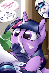Size: 1280x1920 | Tagged: explicit, artist:baldmoose, shining armor, twilight sparkle, blowjob, blushing, cock worship, cum, cute, cute porn, dialogue, female, foalcon, g4, horsecock, imported from derpibooru, incest, licking, male, nudity, oral, orgasm, penis, pony, sex, ship:shiningsparkle, shipping, stallion on filly, straight, tongue out, twiabetes, twicest, unicorn, younger