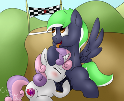 Size: 4000x3250 | Tagged: explicit, artist:cherrybombnsfw, sweetie belle, oc, oc:moonlit ace, blowjob, canon x oc, crusaders of the lost mark, cutie mark, eyes closed, female, foalcon, g4, holding head, imported from derpibooru, male, my little pony: friendship is magic, nudity, oral, outdoor sex, outdoors, pegasus, penis, pony, public sex, sex, shipping, sisterhooves social, straight, the cmc's cutie marks, tongue out, unicorn