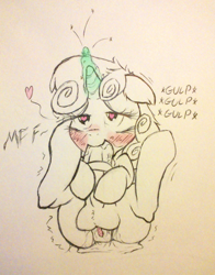Size: 696x890 | Tagged: explicit, artist:squeanus, sweetie belle, autofellatio, balls, blowjob, blushing, creampie, cum, cum in mouth, cumming, emanata, foalcon, futa, futa sweetie belle, g4, heart, heart eyes, herm, horn, horngasm, horsecock, imported from derpibooru, intersex, magic, masturbation, messy mane, nudity, oral, oral creampie, orgasm, penis, sex, shaking, solo, solo futa, swallowing, traditional art, vagina, vaginal secretions, vulva, wingding eyes