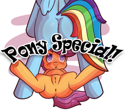 Size: 1082x952 | Tagged: explicit, artist:anonjg, rainbow dash, scootaloo, anus, butt, clitoris, female, foalcon, g4, heart, imported from derpibooru, lesbian, mare on filly, nudity, plot, pony, ship:scootadash, shipping, simplistic anus, spread legs, spreading, underhoof, vulva