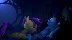 Size: 1274x708 | Tagged: explicit, artist:cryotimberwolf, scootaloo, 3d, animated at source, bed, blowjob, cum, cum in mouth, dry orgasm, female, foalcon, g4, imported from derpibooru, male, night, oral, orgasm, rumble, sex, ship:rumbloo, shipping, source filmmaker, straight, video at source, young