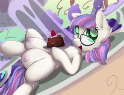 Size: 3307x2539 | Tagged: questionable, artist:sip, oc, oc:cupcake sweets, big crotchboobs, cake, crotchboobs, crotchboobs on floor, exhibitionism, female, filly, foal, foalcon, glasses, high res, huge crotchboobs, imported from derpibooru, impossibly large crotchboobs, nipples, nudity, oc only, oppai loli, public nudity, solo, solo female