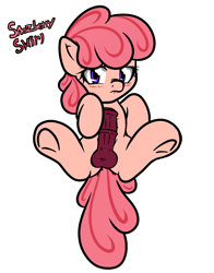 Size: 724x924 | Tagged: explicit, artist:oakenchi, oc, oc:snozberry swirl, balls, blushing, erection, filly, foal, foalcon, futa, futa filly, futa oc, imported from derpibooru, intersex, nudity, oc only, penis, solo, solo futa, underhoof