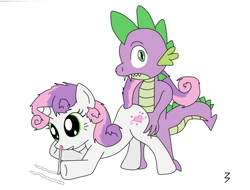Size: 748x568 | Tagged: explicit, artist:3pac, spike, sweetie belle, blood, caught, cocaine, dragon, dragon on pony action, female, foalcon, g4, horn, imported from derpibooru, interspecies, male, nosebleed, pony, ship:spikebelle, shipping, source needed, straight, unicorn, wrong cutie mark