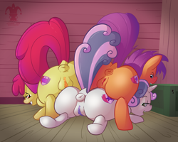 Size: 1500x1200 | Tagged: explicit, artist:blargsnarf, apple bloom, scootaloo, sweetie belle, anus, ass up, bedroom eyes, bloom butt, booty mark crusaders, butt, candy vag, crusaders of the lost mark, cutie mark, cutie mark crusaders, dock, earth pony, face down ass up, female, filly, flashing, foal, foalcon, g4, grin, imported from derpibooru, looking at you, looking back, my little pony: friendship is magic, nudity, open mouth, pile, plot, plot pile, ponut, pony, presenting, prone, raised tail, scootabutt, smiling, sweetie butt, technicolor genitals, the ass was fat, the cmc's cutie marks, unicorn, vulva