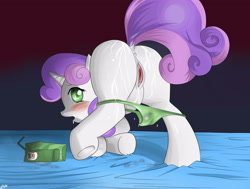 Size: 3700x2800 | Tagged: explicit, artist:mricantdraw, sweetie belle, anus, butt, clothes, dock, dripping, female, foalcon, g4, high res, human vulva, human vulva on pony, hymen, imported from derpibooru, milk, nudity, panties, panties around legs, panties pulled down, plot, pony, presenting, solo, solo female, underhoof, underwear, vagina, virgin, vulva