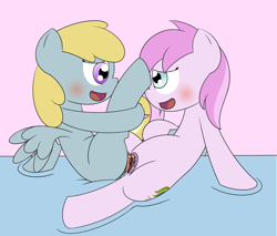 Size: 2000x1700 | Tagged: explicit, artist:pvryohei, chirpabetes, chirpy hooves, chirpycolada, chirpycore, cute, duo, earth pony, female, filly, filly on filly, foal, foalcon, g4, imported from derpibooru, lesbian, nudity, pegasus, piña colada, piña cutelada, pony, sex, ship:chirpycolada, ship:chirpycore, shipping, tribadism, vaginal secretions, vulva