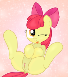 Size: 2000x2260 | Tagged: explicit, artist:an-tonio, artist:lord waite, apple bloom, anus, apple bloom's bow, bloom butt, bow, butt, color edit, colored, cute, cute porn, earth pony, edit, female, filly, foal, foalcon, g4, genitals, hair bow, high res, imported from derpibooru, nudity, plot, pony, show accurate, show accurate porn, solo, solo female, tongue out, vulva, wink