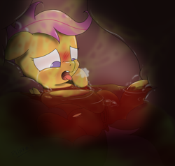 Size: 1259x1198 | Tagged: explicit, grimdark, grotesque, artist:plinko, rainbow dash, scootaloo, blood, clopping, crotchboobs, digestion, dying, fatal, female, fetish, filly, filly prey, foal, foalcon, g4, gore, graphic digestion, imminent death, implied rainbow dash, imported from derpibooru, internal, mare pred, masturbating in stomach, masturbation, nipples, nudity, one last thrill, open mouth, pony, preddash, scootaprey, solo, solo female, stomach, stomach acid, vore, willing prey, willing vore