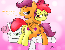 Size: 1100x850 | Tagged: explicit, artist:vsdrawfag, apple bloom, scootaloo, sweetie belle, anus, bedroom eyes, butt, cmc threesome, crusaders of the lost mark, cutie mark crusaders, female, filly, foal, foalcon, g4, imported from derpibooru, lesbian, looking at you, my little pony: friendship is magic, nudity, plot, ponut, ship:sweetiebloomaloo, shipping, that was fast, the cmc's cutie marks, vulva