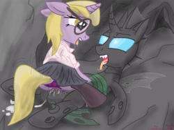 Size: 1024x768 | Tagged: explicit, artist:littlenaughtypony, changeling, changeling male on filly action, clothes, cowgirl position, creampie, cum, cumming, dinky hooves, drool, female, foalcon, g4, imported from derpibooru, male, panties, panties aside, school uniform, sex, skirt, socks, straight, tight fit, underwear, vaginal, vaginal secretions