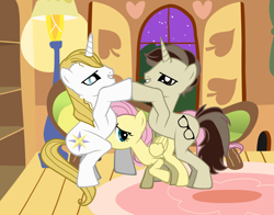 Size: 3320x2600 | Tagged: explicit, artist:jonathan the awesome, fluttershy, oc, oc:jona clay, 1000 hours in pony creator, blowjob, derpibooru exclusive, female, filly, foal, foalcon, g4, group sex, high res, hoofbump, imported from derpibooru, nudity, oral, penis, pony creator, pony creator porn, prince blueblood, self insert, sex, spitroast, threesome