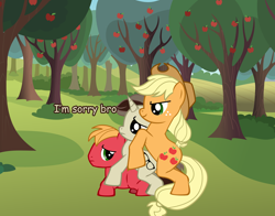 Size: 3320x2600 | Tagged: explicit, artist:jonathan the awesome, applejack, oc, oc:jona clay, 1000 hours in pony creator, big macintosh, canon x oc, derpibooru exclusive, earth pony, foalcon, futa, futa applejack, futa on male, g4, gay, high res, implied futa, imported from derpibooru, intersex, male, molestation, pony, pony creator, pony creator porn, self insert, shipping, stallion
