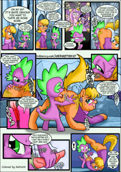 Size: 1240x1748 | Tagged: explicit, artist:anibaruthecat, artist:redoxx, spike, twilight sparkle, comic:harsh lovin', age difference, alicorn, analingus, analingus on female, anus, ass up, balls, blowjob, blushing, butt, color edit, colored, comic, cum, dialogue, earring, face down ass up, facial, female, femdom, foalcon, g4, genitals, harshdom, imported from derpibooru, internal, mare, ms. harshbooty, ms. harshwhinny, nudity, oral, penis, piercing, plot, pony, precum, princess cadance, sex, ship:spikewhinny, shipping, size difference, tongue out, vaginal secretions, vulva