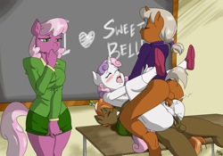 Size: 2000x1400 | Tagged: explicit, artist:brainsucks, button mash, sweetie belle, oc, oc:copper decree, ahegao, anal, anal creampie, anthro, balls, bedroom eyes, blushing, breasts, canon x oc, chalk, chalkboard, cheerilee, classroom, clothed female nude female, clothed male nude female, clothed sex, clothes, creampie, cum, cumming, double penetration, exhibitionism, eyes closed, female, female orgasm, finger bite, finger in mouth, fingering, foalcon, g4, group sex, heart, horny, imported from derpibooru, male, masturbation, nipples, nudity, open mouth, orgasm, penis, plantigrade anthro, public sex, sex, ship:sweetiemash, shipping, shoes, simultaneous orgasm, socks, source needed, straight, straight shota, student, students, teacher, teacher and student, threesome, tongue out, unicorn, useless source url, vaginal, vaginal creampie, voyeur, voyeurism, watching, writing