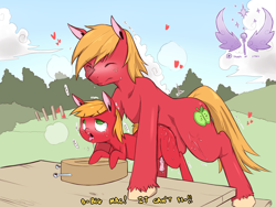 Size: 1500x1125 | Tagged: explicit, artist:cold-blooded-twilight, age difference, age regression, ahegao, anal, balls, big macintosh, blank flank, colt, doggy style, earth pony, eyes closed, foal, foalcon, from behind, g4, gay, heart, imported from derpibooru, lube, male, nudity, open mouth, panting, paradox, penis, penis size difference, pony, pony on pony action, reasonably sized genitals, self paradox, self ponidox, selfcest, sex, shipping, size difference, stallion, stallion on colt, sweat, text, tongue out, unshorn fetlocks, younger