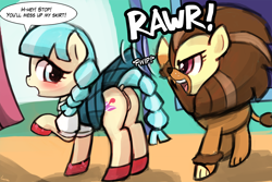 Size: 1125x750 | Tagged: explicit, artist:lumineko, anus, assisted exposure, blushing, braid, braided tail, butt, clothes, coco pommel, costume, cowardly lion, cute, cute porn, dock, dorothy gale, earth pony, embarrassed, embarrassed nude exposure, female, filly, foal, foalcon, g4, genitals, glare, hatbutt, imported from derpibooru, looking back, made in manehattan, my little pony: friendship is magic, nudity, open mouth, plot, ponut, pony, puffy sleeves, raised hoof, rawr, ruby slippers, season 5, skirt, skirt flip, smirk, tail, the wizard of oz, upskirt, violet cream, vulva, wrong eye color