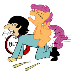 Size: 2000x2000 | Tagged: explicit, scootaloo, all fours, doggy style, eyes closed, foalcon, from behind, futa, futa on male, futa scootaloo, g4, high res, human, human on pony action, humping, imported from derpibooru, intersex, interspecies, lip bite, male, no exceptions, open mouth, panting, pony, ringo starr, source needed, wat, why
