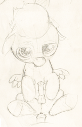 Size: 1433x2217 | Tagged: explicit, artist:a6p, age difference, anal, colt, foal, foalcon, g4, gay, horsecock, imported from derpibooru, interspecies, looking at you, male, male pov, missionary position, monochrome, nudity, offscreen character, pegasus, penetration, penis, pony, pov, rumble, sex, stallion, stallion on colt, traditional art