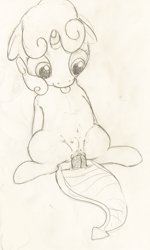 Size: 1709x2857 | Tagged: explicit, artist:a6p, spike, sweetie belle, belly button, clitoris, crotchboobs, dragon, female, foalcon, g4, hemipenis, imported from derpibooru, male, monochrome, multidick, nipples, nudity, penetration, penis, reverse cowgirl, sex, ship:spikebelle, shipping, straight, traditional art, vaginal