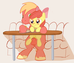 Size: 999x849 | Tagged: explicit, artist:a6p, apple bloom, applecest, big macintosh, blushing, brother and sister, cute, cute porn, earth pony, female, flaccid, foalcon, food, g4, imported from derpibooru, incest, male, nudity, penis, pony, public sex, sex, ship:macbloom, shipping, siblings, stallion, stallion on filly, straight, vaginal secretions, vulva