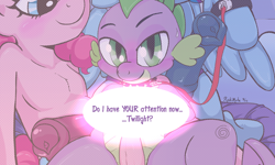 Size: 1999x1197 | Tagged: explicit, artist:kyokimute, pinkie pie, rainbow dash, spike, comic:to all my fans..., anus, comic, earth pony, female, femdom, foalcon, futa, futa pinkie pie, futa rainbow dash, g4, horsecock, imported from derpibooru, intersex, leash, male, nudity, pegasus, penis, semi-anthro, sex toy, ship:pinkiespike, ship:rainbowspike, shipping, sissy, sissyfication, straight, strapon