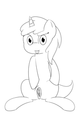 Size: 1300x2000 | Tagged: explicit, artist:pvryohei, female, foalcon, g4, imported from derpibooru, monochrome, nudity, ruby pinch, sketch, solo, solo female, tongue out, vagina