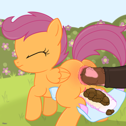 Size: 2100x2100 | Tagged: explicit, grimdark, grotesque, artist:unistar, scootaloo, anal, cum, diaper, female, foalcon, g4, high res, imported from derpibooru, male, nudity, open diaper, penetration, penis, poop, rape, scat, scataloo, sex, shipping, show accurate, show accurate porn, straight, stretching