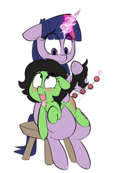 Size: 1040x1440 | Tagged: explicit, artist:whydomenhavenipples, twilight sparkle, oc, oc:anon, oc:filly anon, anal beads, anal insertion, blushing, chest fluff, female, filly, foal, foalcon, frog (hoof), g4, imported from derpibooru, insertion, lesbian, ponified, pony, sex, sex toy, sweat, tail pull, tongue out, twilight is a foal fiddler, underhoof, vaginal secretions