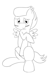 Size: 1300x2000 | Tagged: explicit, artist:pvryohei, blushing, covering, foalcon, g4, hiding erection, imported from derpibooru, male, monochrome, nudity, penis, rumble, sketch, solo, solo male