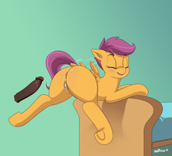 Size: 2768x2508 | Tagged: explicit, artist:devo87, scootaloo, aftersex, anus, bed, butt, creampie, cum, dark skin, disembodied penis, dock, female, female focus, filly, foal, foalcon, g4, high res, human, human male, human male on filly, human on pony action, human penis, imported from derpibooru, interspecies, male, nudity, penis, plot, ponut, pony, solo focus, straight, vulva