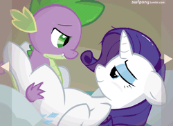 Size: 550x400 | Tagged: explicit, artist:swfpony, rarity, spike, adorasexy, age difference, animated, bedroom eyes, cute, cute porn, dragon, edit, female, foalcon, g4, happy sex, imported from derpibooru, interspecies, looking at each other, male, missionary position, sex, sexy, ship:sparity, shipping, smiling, straight, straight shota, vaginal
