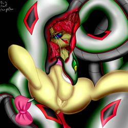 Size: 1280x1280 | Tagged: explicit, artist:paulpeopless, apple bloom, apple bloom's bow, bow, butt, female, fetish, filly, filly prey, foal, foalcon, g4, head first, hypno eyes, imminent death, imported from derpibooru, kaa eyes, mind control, nudity, one last thrill, plot, pony, see-through, snake, swallowing, vagina, vaginal secretions, vore, vulva, x-ray