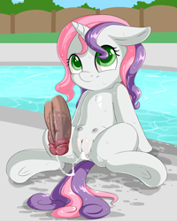 Size: 2000x2500 | Tagged: explicit, artist:fearingfun, editor:tk-clopper, sweetie belle, anus, circumcised, creampie, crotchboobs, cum, cute, cute porn, diasweetes, disembodied penis, edit, female, female focus, filly, foal, foalcon, g4, genitals, high res, human, human on pony action, human penis, imported from derpibooru, interspecies, looking up, nipples, nudity, penis, pony, presenting, smiling, solo focus, swimming pool, teats, underhoof, unicorn, vulva, vulva blush, water, wet, wet mane