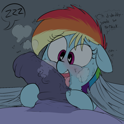 Size: 1000x1000 | Tagged: explicit, grimdark, artist:whydomenhavenipples, rainbow dash, big penis, blowjob, blushing, breath, cock worship, cross-eyed, drool, eyes on the prize, fat penis, father and child, father and daughter, female, female on male, female on male rape, femdom, filly, filly rainbow dash, flaccid, floppy ears, foal, foalcon, foaldom, g4, heart eyes, horsecock, imported from derpibooru, incest, licking, male, malesub, medial ring, molestation, musk, nudity, offscreen character, open mouth, oral, panting, pegasus, penis, pony, rainbow blaze, rainbow dash raping rainbow blaze, raincest, rape, sex, sex noises, sexy, sleeping, smiling, somnophilia, stallion, straight, stupid sexy rainbow dash, submissive, sweat, tongue out, under the covers, vein, veiny cock, wide eyes, wingding eyes, younger, zzz