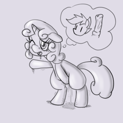 Size: 540x540 | Tagged: explicit, artist:melancholy, scootaloo, sweetie belle, female, foalcon, g4, implied scootabelle, imported from derpibooru, masturbation, monochrome, nudity, penis, sketch, solo, solo female, vaginal secretions