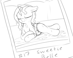 Size: 2500x2000 | Tagged: questionable, artist:fearingfun, sweetie belle, adorasexy, clothes, crotchboobs, cute, explicit source, eyes closed, female, filly, foal, foalcon, g4, high res, imported from derpibooru, monochrome, one-piece swimsuit, pony, sexy, sketch, solo, solo female, swimsuit, unicorn, wet, wet mane