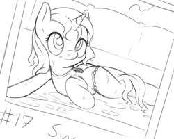 Size: 2500x2000 | Tagged: questionable, artist:fearingfun, sweetie belle, adorasexy, clothes, cute, explicit source, female, filly, foal, foalcon, g4, high res, imported from derpibooru, mare, monochrome, one-piece swimsuit, pony, sexy, sketch, solo, solo female, swimsuit, unicorn, wet, wet mane