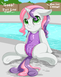 Size: 2000x2500 | Tagged: explicit, artist:fearingfun, sweetie belle, adorasexy, cameltoe, clothes, crotchboobs, cute, dialogue, diasweetes, erect nipples, female, filly, foal, foalcon, g4, high res, imported from derpibooru, looking up, nipple outline, nudity, one-piece swimsuit, pony, sexy, smiling, solo, solo female, swimming pool, swimsuit, teats, underhoof, unicorn, water, wet, wet mane