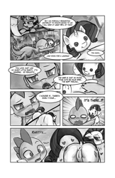 Size: 825x1275 | Tagged: explicit, artist:lumineko, rarity, spike, twilight sparkle, comic:plushie playtime, alicorn, anus, blushing, both cutie marks, butt, comic, dock, doll, doujin, dragon, female, foalcon, g4, imported from derpibooru, male, mare, monochrome, nudity, plot, plushie, plushie sex toy, plushophilia, ponut, pony, rarity plushie, sexual proxy voodoo, ship:sparity, shipping, straight, vulva