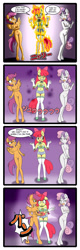 Size: 1122x3496 | Tagged: explicit, artist:anibaruthecat, apple bloom, scootaloo, sweetie belle, comic:fetish escalation, 4koma, angry, anthro, apple bloomers, ass, banned from derpibooru, belly button, breasts, butt, casual nudity, clothed female nude female, comic, cutie mark crusaders, earth pony, embarrassed, embarrassed nude exposure, female, fire, foalcon, g4, hoof feet, imported from derpibooru, imported from twibooru, japanese, lolicon, nipples, nudity, on fire, punch, scootabutt, underage, unguligrade anthro, vulva