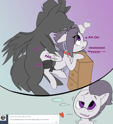 Size: 1280x1409 | Tagged: explicit, artist:arkiiwarki, age difference, alternate hairstyle, anal, ask, ask trap-rumble, big dom small sub, brother, brothers, choker, clothes, colt, crossdressing, crotch bulge, dresser, femboy, foal, foalcon, g4, gay, girly, heart, imported from derpibooru, incest, male, maledom, malesub, moaning, moaning in pleasure, panties, panting, plap, pony, pony on pony action, precum, rumble, sex, shadow, ship:rumblelane, sibling incest, siblings, stallion, stallion on colt, submissive, thunderlane, trap, tumblr, underwear