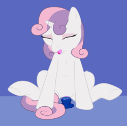 Size: 1235x1225 | Tagged: explicit, artist:husky657, sweetie belle, buttplug, dildo, dildo sitting, eyes closed, female, filly, foal, foalcon, g4, imported from derpibooru, insertion, masturbation, sex toy, sitting, solo, solo female, underhoof, vaginal insertion, vaginal secretions