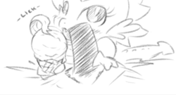 Size: 689x373 | Tagged: explicit, oc, oc:anon, oc:dim sum the dragon, censored, foalcon, ice cream, imported from derpibooru, monochrome, oc only